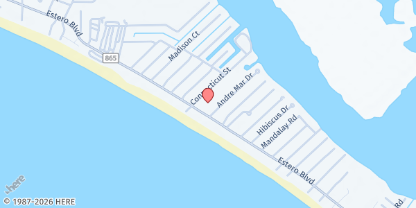 Map showing FIRST BAPTIST CHURCH OF FT. MYERS BEACH at 130 CONNECTICUT ST, FORT MYERS BEACH, FL
