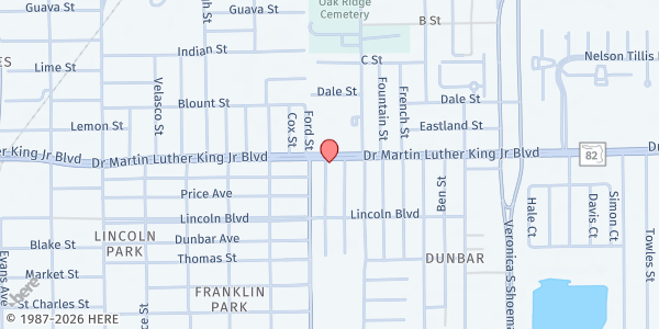 Map showing 1st ASSEMBLY CORNERSTONE MINISTRIES at 3220 Martin Luther King Jr., Fort Myers, FL
