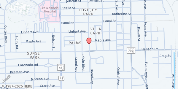 Map showing Broadway Community Church at 3309 S. Broadway St., Fort Myers, FL