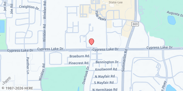 Map showing SOUTH FORT MYERS FOOD PANTRY COALITION at 8260 CYPRESS LAKE DRIVE S.W., FORT MYERS, FL