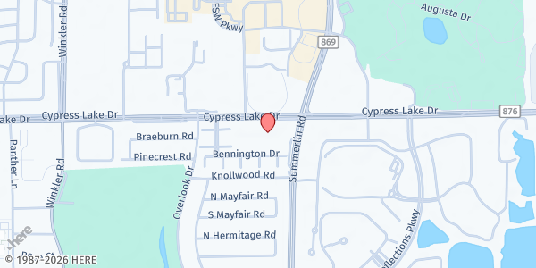 Map showing St. Vincent de Paul - Church of the Resurrection of Our Lord at 8121 Cypress Lake Dr., Fort Myers, FL