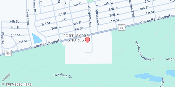 Map showing St. Vincent de Paul Church - Our Lady's Cupboard Food Pantry at 13031 Palm Beach Blvd. SE, Fort Myers, FL