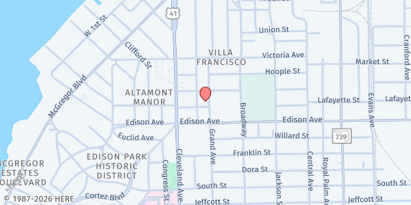 Map showing St. Vincent de Paul - St. Francis Xavier Conference at 2073 Lafayette St., Fort Myers, FL