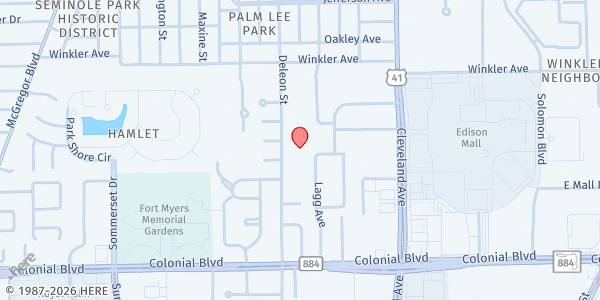 Map showing Wesley Community Food Pantry at 4141 Deleon St., Fort Myers, FL