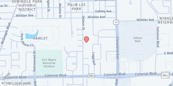 Map showing Wesley Memorial Food Pantry at 4141 Deleon St., Fort Myers, FL