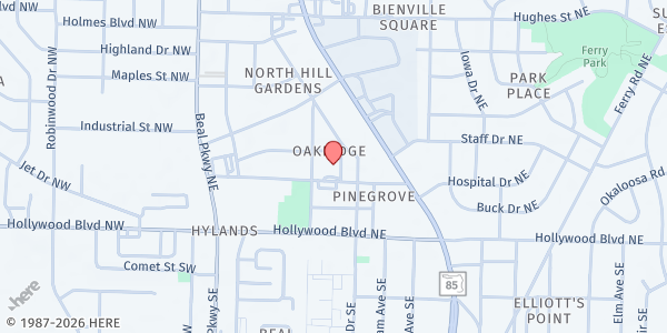 Map showing Beulah First Baptist Church at 109 Mc Griff St. NE, Fort Walton Beach, FL