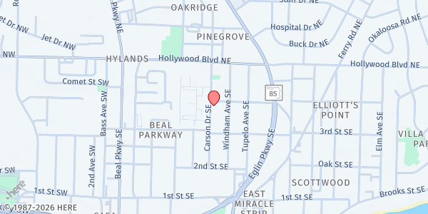 Map showing Greater Peace Ministry at 102 4th Street, Fort Walton Beach, FL