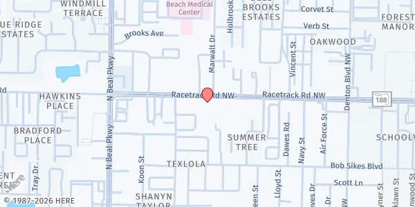Map showing Trinity UMC at 403 Racetrack Rd. NW., Fort Walton Beach, FL