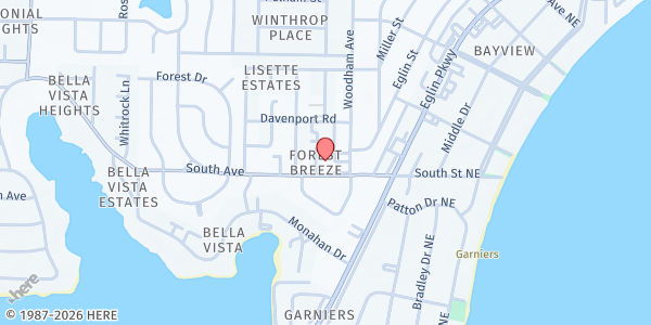 Map showing Westminster Presbyterian Church at 2 Woodham Ave., Fort Walton Beach, FL