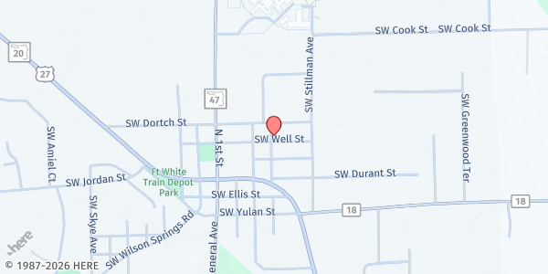 Map showing Fort White United Methodist Church at 185 SW Well St., Fort White, FL