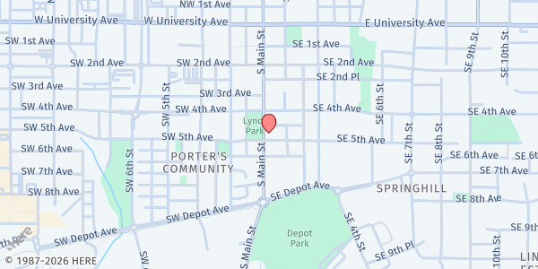 Map showing Civic Media Center Food Distribution at 433 S. Main St., Gainesville, FL