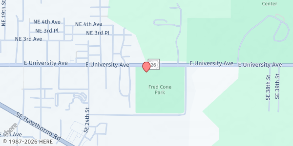 Map showing Cone Park Branch at 2801 E. University Ave., Gainesville, FL