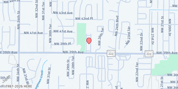 Map showing Creekside Community Church at 2640 NW 39th Ave, Gainesville, FL