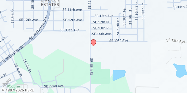 Map showing First Missionary Baptist Church at 1515 SE 15th St., Gainesville, FL