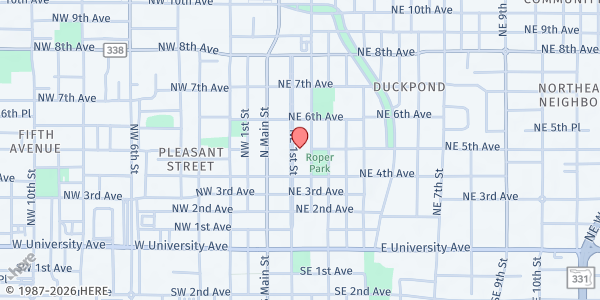 Map showing G.A.A.P. at 419 NE 1st St, Gainesville, FL