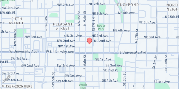 Map showing Holy Trinity Episcopal Church at 100 NE 1st St, Gainesville, FL