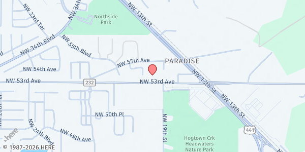 Map showing Hope of Glory, Humanitarian Services Corporation at 1910 NW 53rd Ave, Gainesville, FL