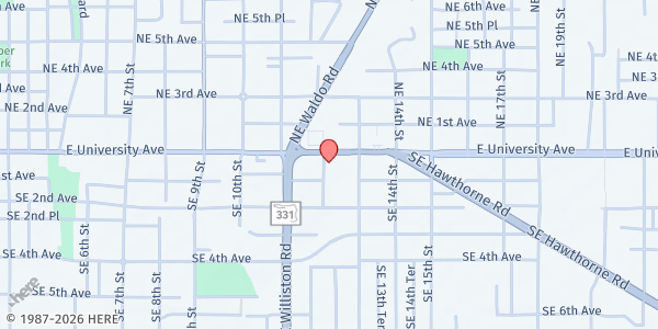 Map showing Lazarus Restoration Ministries, Inc. at 1201 E. University Ave., Gainesville, FL