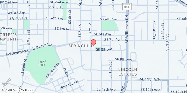 Map showing Mount Olive AME church at 721 SE 8th St, Gainesville, FL