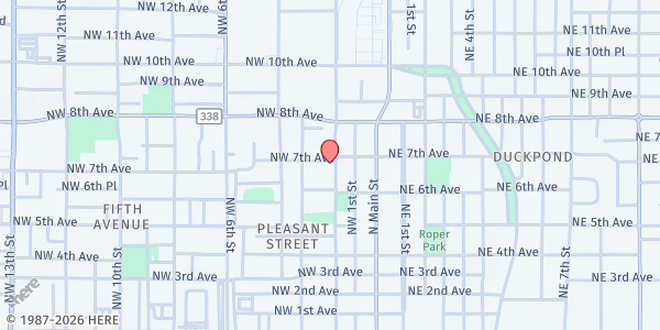 Map showing Mt. Pleasant United Methodist Church at 630 NW 2nd St., Gainesville, FL