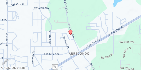 Map showing Prayer & Deliverance Ministry, Inc. at 5002 S.W. 63rd Blvd., Gainesville, FL