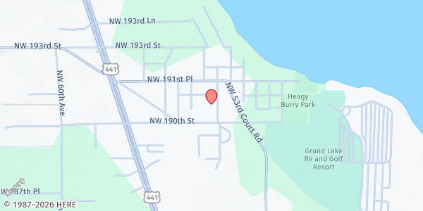 Map showing RISE Baptist Church Inc. at 19060 NW 53rd Terrace, Gainesville, FL