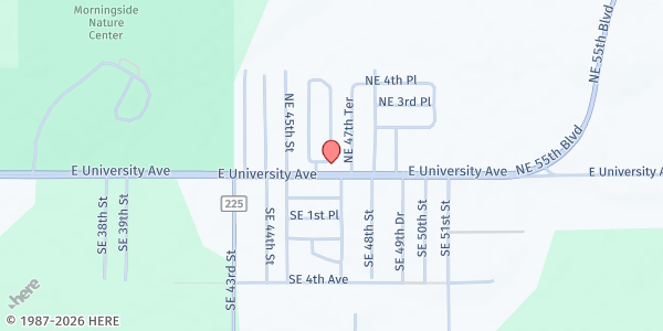 Map showing Starlight Temple House of Refuge at 4651 NE 1st Ave, Gainesville, FL
