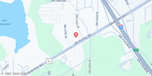 Map showing The Oaks Church of Gainesville at 4610 SW Archer Rd, Gainesville, FL