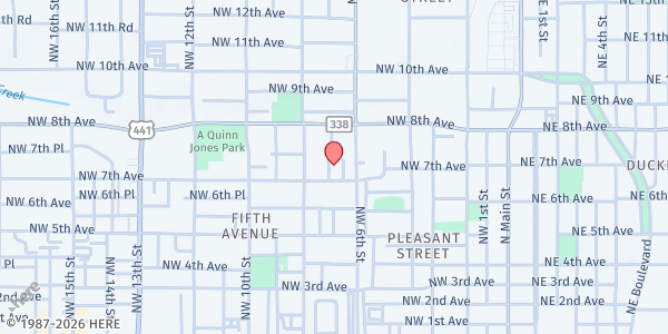 Map showing Williams Temple Church of God in Christ at 628 NW 7th Ave., Gainesville, FL