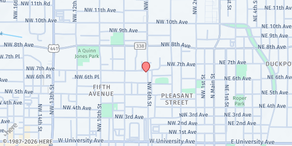Map showing Williams Temple Church of God In Christ at 618 NW 6th Street, Gainesville, FL