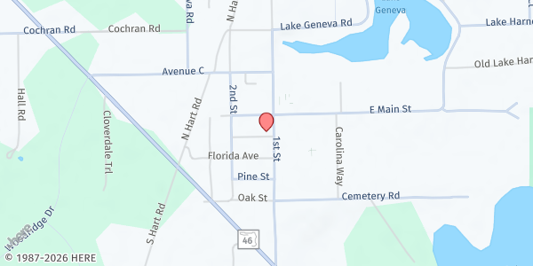 Map showing First United Methodist Church of Geneva at 270 1st Street, Geneva, FL