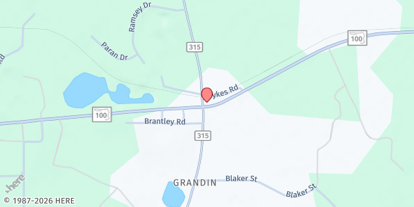 Map showing Believers Harvest Time Ministries at 1330 SR 100, Grandin, FL