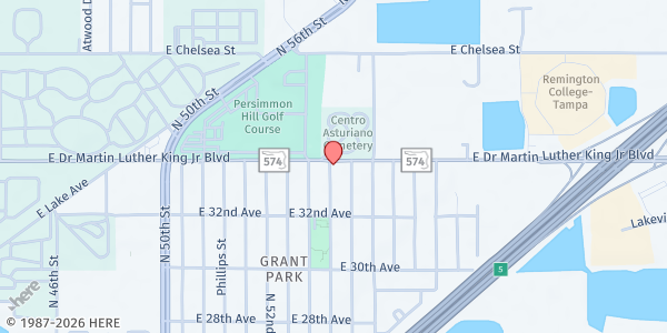 Map showing Miracles Outreach Community Dev. Center at 5401 East Martin Luther King Junior Boulevard, Grant Park, FL