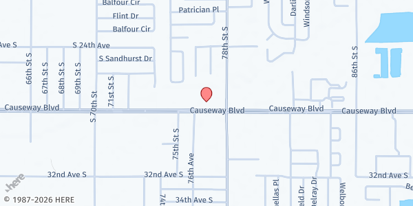 Map showing Tampa Family Health Centers - Causeway Boulevard at 7608 Causeway Boulevard, Greater Palm River Point CDC, FL
