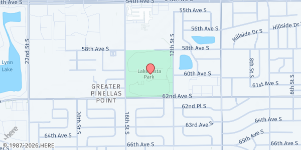 Map showing Lake Vista Center at 1401 62nd Avenue South, Greater Pinellas Point, FL