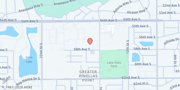 Map showing Trinity House at 5701 16th Street South, Greater Pinellas Point, FL