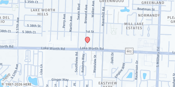 Map showing Church of God of Prophecy - Greenacres at 116 Broward Ave., Greenacres, FL