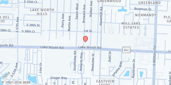 Map showing Church of God Prophecy - Greenacres at 116 Broward Ave., Greenacres, FL