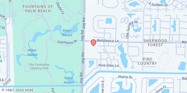 Map showing Ministerio Cristiano La Gloria Postrera at 6426 Melaleuca Ln, Greenacres, FL