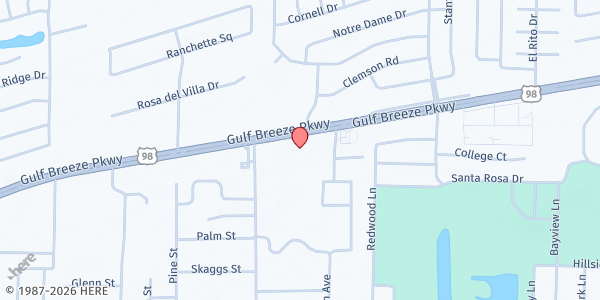 Map showing Coast Community Church at 3141 Gulf Breeze Pkwy., Gulf Breeze, FL