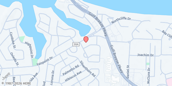 Map showing Gulf Breeze United Methodist Church at 75 Fairpoint Dr., Gulf Breeze, FL