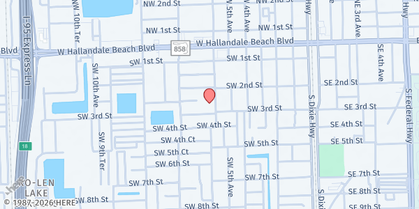 Map showing Hallandale Food Pantry at 220 SW 6th Ave., Hallendale, FL