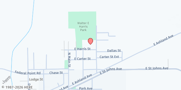 Map showing Shepherd's Haven Food Pantry at 400 Harris St., Hastings, FL