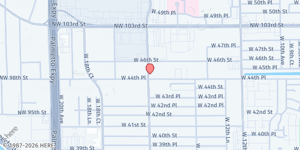 Map showing Here's Help Workforce and Community Development at 4445 W 16 Ave, Suite 409, Hialeah, FL