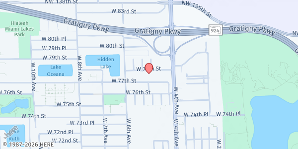 Map showing Iglesia Cristo Vive at 500 W. 78th St., Hialeah, FL
