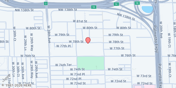 Map showing Mission of Love at 2520 W. 78th St., Unit 4, Hialeah, FL