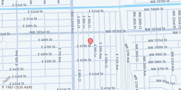 Map showing New Vision Church at 921 E. 47th St., Hialeah, FL