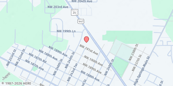 Map showing Deeper Purpose Community Charities at 19930 N us hwy 441, High Springs, FL