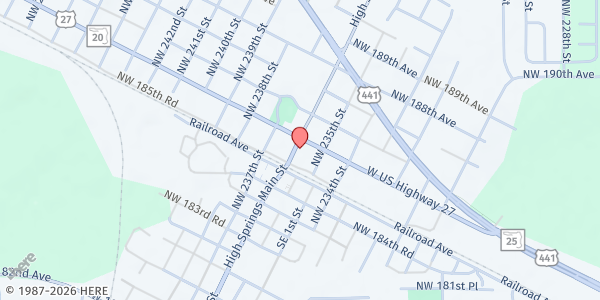 Map showing Witnesses of Christ Ministry at 18583 High Springs Main St ste 30, High Springs, FL