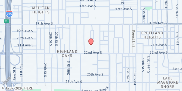 Map showing James B. Sanderlin Neighborhood Family Center at 2235 22nd Avenue South, Highland Oaks, FL